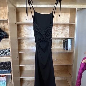 Black low back ruffled spaghetti strap maxi